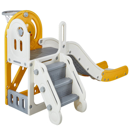 Småbarnsrutschkana, Kid Slide för småbarn 1-12 år med klätterbara stegar & basketbåge & förvaringsutrymme, Utomhus rutschkana för barn inom 50 kg, Lekplats för småbarn med upphöjd ledstång