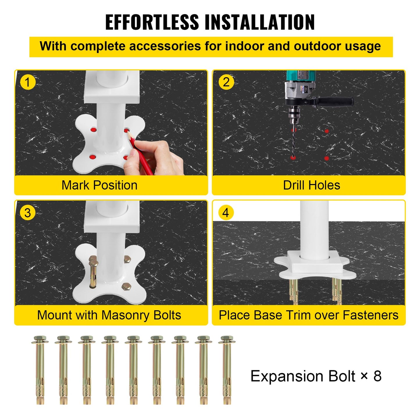 Trappräckessats, 5 fot ledstänger för utomhus 0-5 steg, justerbar vinkel vit aluminium trappa ledstång, inomhus och utomhus trappor för äldre