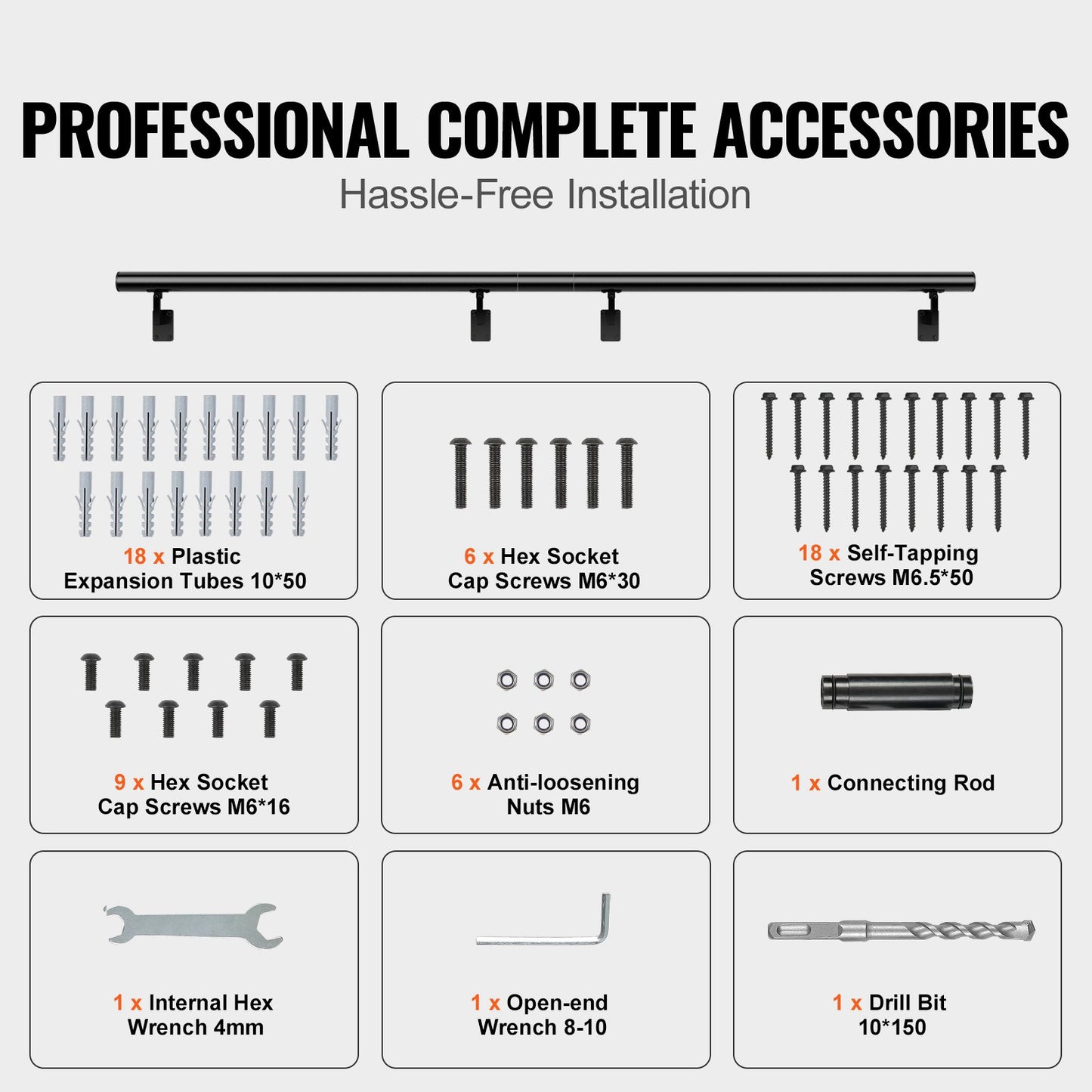 Handrail Stair Railing, 7 Feet, Wall Mounted Handrails for Indoor Stairs, Thickened Aluminum Alloy with Installation Kit, 440 LBS Load Capacity Stair Railing for Outdoor Stairs