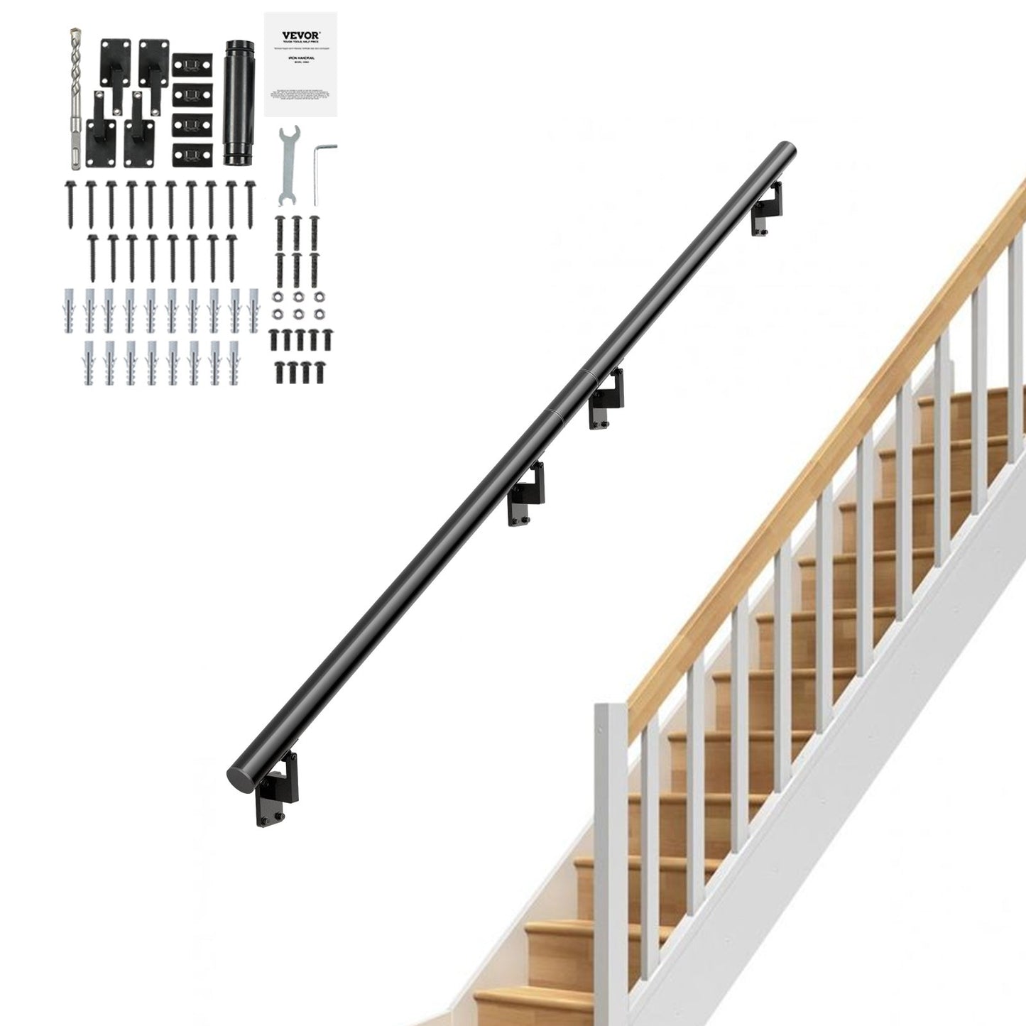 Handrail Stair Railing, 7 Feet, Wall Mounted Handrails for Indoor Stairs, Thickened Aluminum Alloy with Installation Kit, 440 LBS Load Capacity Stair Railing for Outdoor Stairs