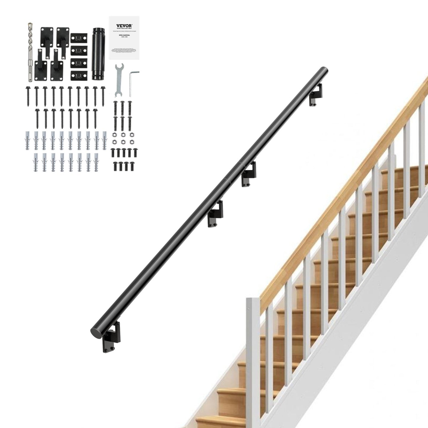Handrail Stair Railing, 7 Feet, Wall Mounted Handrails for Indoor Stairs, Thickened Aluminum Alloy with Installation Kit, 440 LBS Load Capacity Stair Railing for Outdoor Stairs