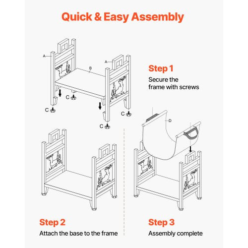 vedställ för inomhusbruk, 45 cm böjd vedhållare med duk, vedställ med viktkapacitet 18 kg, vedhållare i pulverlackerat stål, kraftig vedhög för öppen spis |  EU