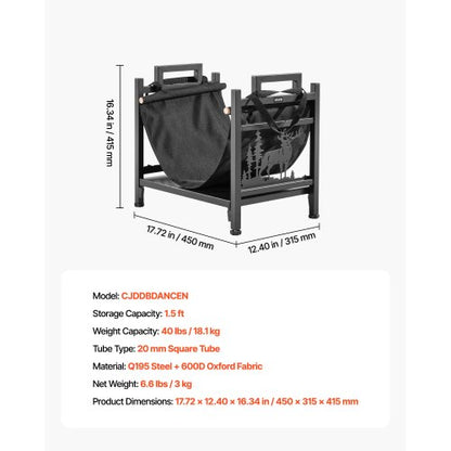vedställ för inomhusbruk, 45 cm böjd vedhållare med duk, vedställ med viktkapacitet 18 kg, vedhållare i pulverlackerat stål, kraftig vedhög för öppen spis |  EU