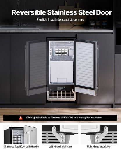 Undercounter Ice Maker 80 Pounds/Day Built-in Ice Maker with Reversible Door
