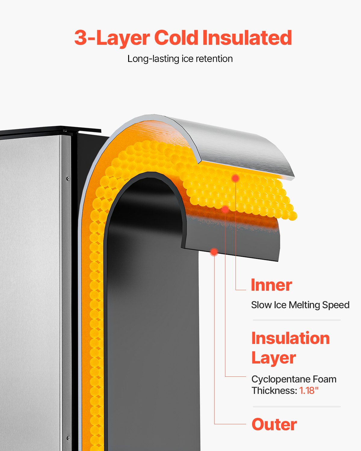 Undercounter Ice Maker 80 Pounds/Day Built-in Ice Maker with Reversible Door