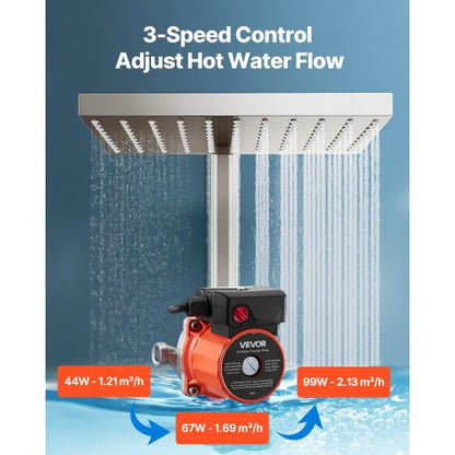Varmvattencirkulationspump, 38 LPM, Omedelbar cirkulation, 3-hastighetsreglage, 100W, AC 220-240V, G3/4 tum till G1/2 tum adapter, rostfritt stålhuvud, för varmvattenberedare |  EU