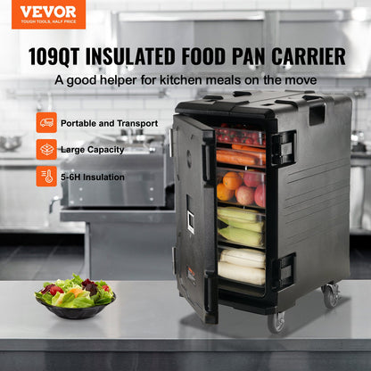 Isolierter Speisenbehälterträger, 109-Qt-Warmhaltebox für die Gastronomie, LLDPE-Speisenbehälterträger mit Doppelschnallen, Speisenwärmer mit Frontlader und Griff, Endlader mit Rädern für Restaurant, Kantine usw.