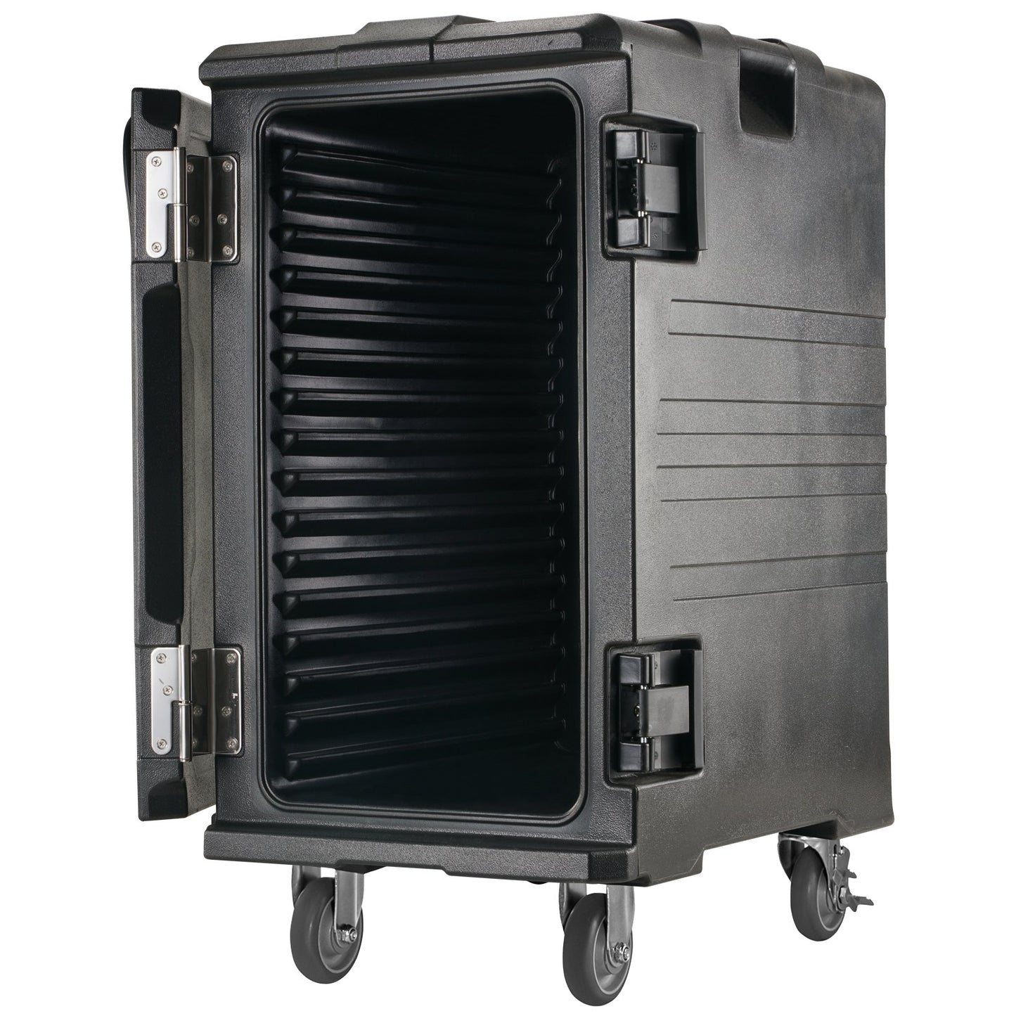 Isolierter Speisenbehälterträger, 109-Qt-Warmhaltebox für die Gastronomie, LLDPE-Speisenbehälterträger mit Doppelschnallen, Speisenwärmer mit Frontlader und Griff, Endlader mit Rädern für Restaurant, Kantine usw.