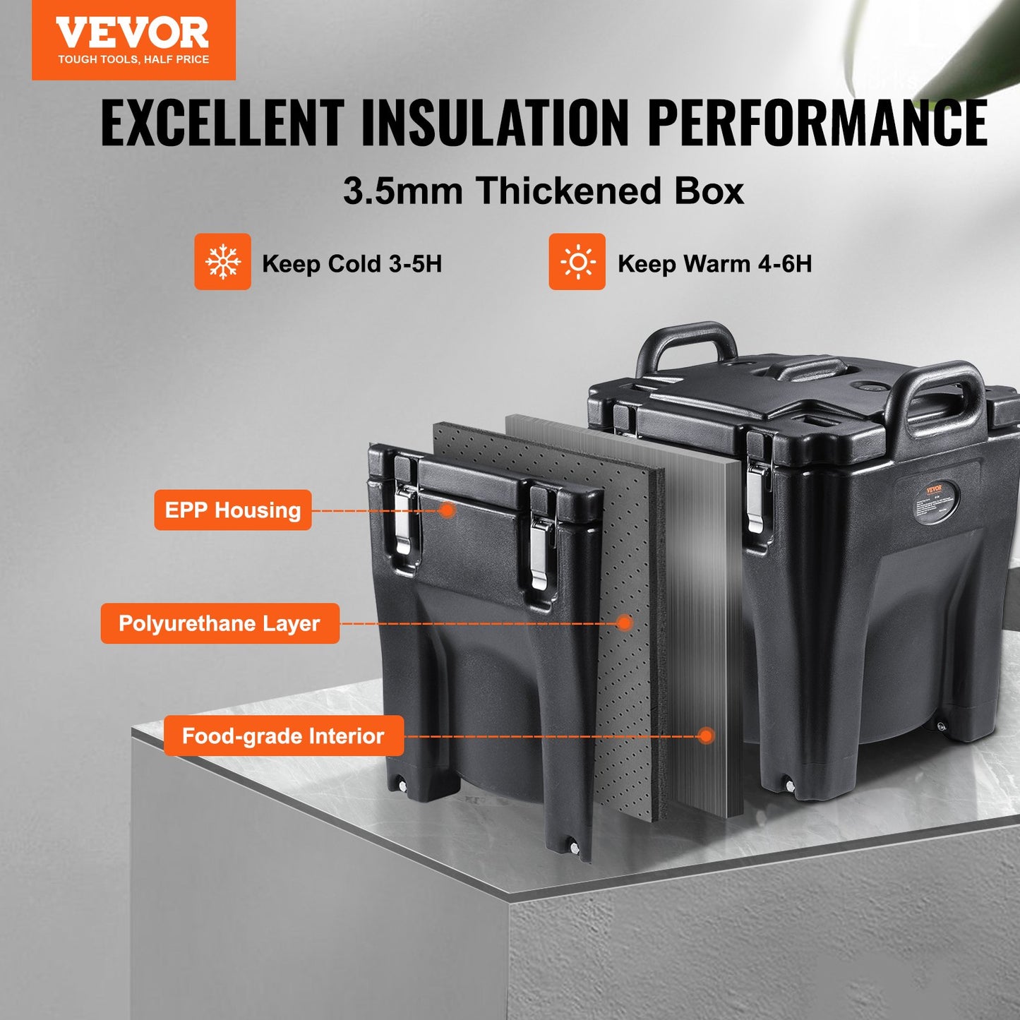 Insulated Food Holder, 32 Qt Capacity, Stackable Catering Hot Box with Stainless Steel Barrel, Top Load LLDPE Food Warmer with Integrated Handles Buckles Stationary Base, for Restaurant Dining Room, B