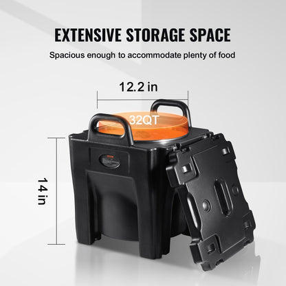 Insulated Food Holder, 32 Qt Capacity, Stackable Catering Hot Box with Stainless Steel Barrel, Top Load LLDPE Food Warmer with Integrated Handles Buckles Stationary Base, for Restaurant Dining Room, B