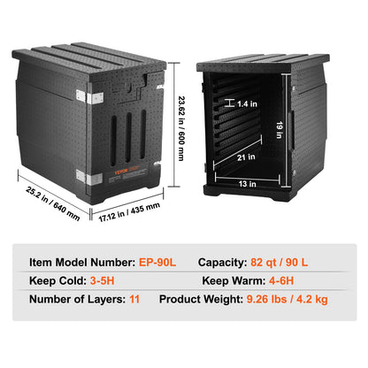 Isolerad matpannabärare, 82 Qt Hot Box för catering, LLDPE Food Box Carrier med dubbla spännen, frontmatad matvärmare för restaurang, matsal, etc.