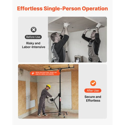 3353 mm gipslyft, kraftig 68 kg gipskivotlyft med justerbar teleskoparm, låsbara hjul, gipslyft, paneldomkraft, lyftverktyg, idealisk för tak- och vägginstallation (svart) |  EU