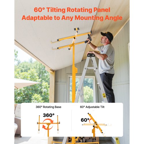4877 mm gipslyft, kraftig 68 kg gipskivotlyft med justerbar teleskoparm, låsbara hjul, gipslyft, paneldomkraft, lyftverktyg, idealisk för tak- och vägginstallation (gul) |  EU