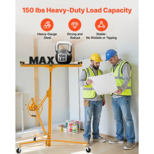 3353 mm gipslyft, kraftig 68 kg gipskivotlyft med justerbar teleskoparm, låsbara hjul, gipslyft, paneldomkraft, lyftverktyg, idealisk för tak- och vägginstallation (gul) |  EU