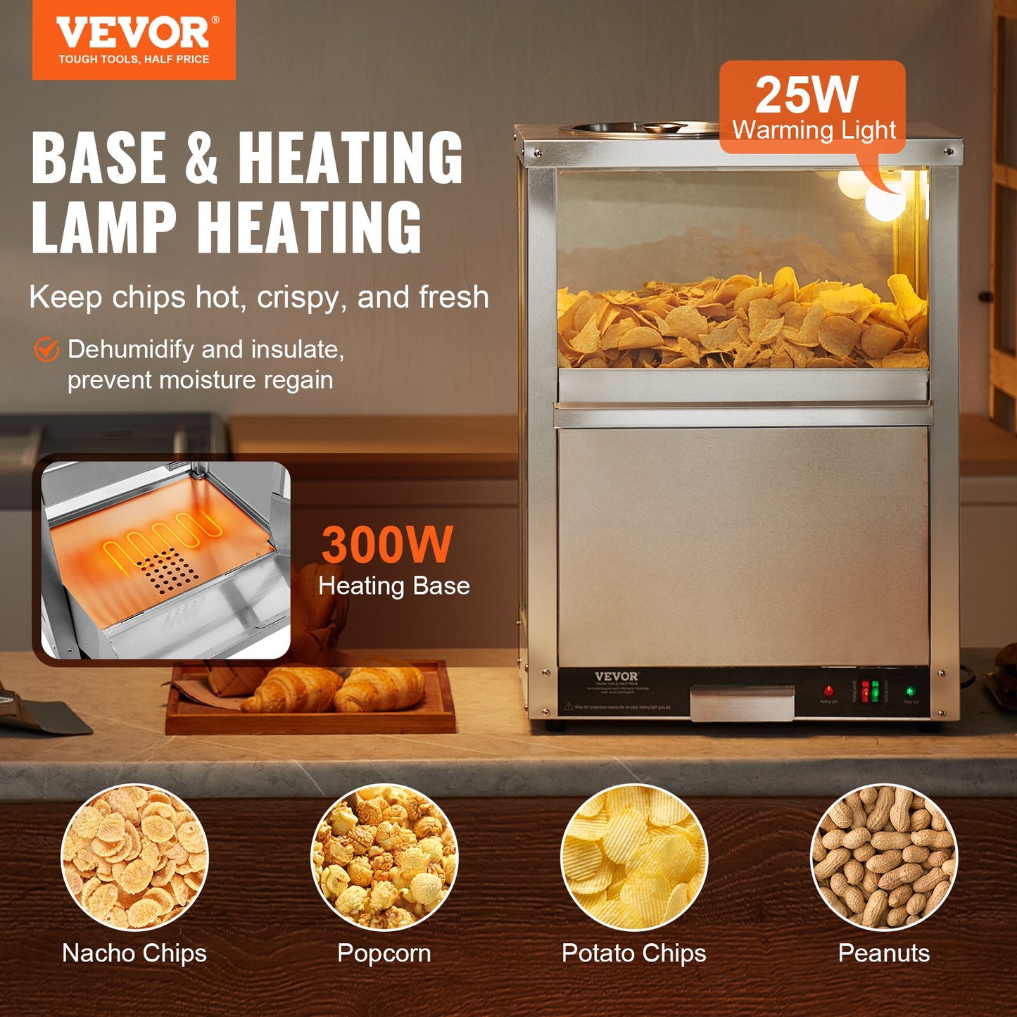 Nacho Chip Warmer 84.5QT/80L för Nacho Chips Popcorn Jordnötschips