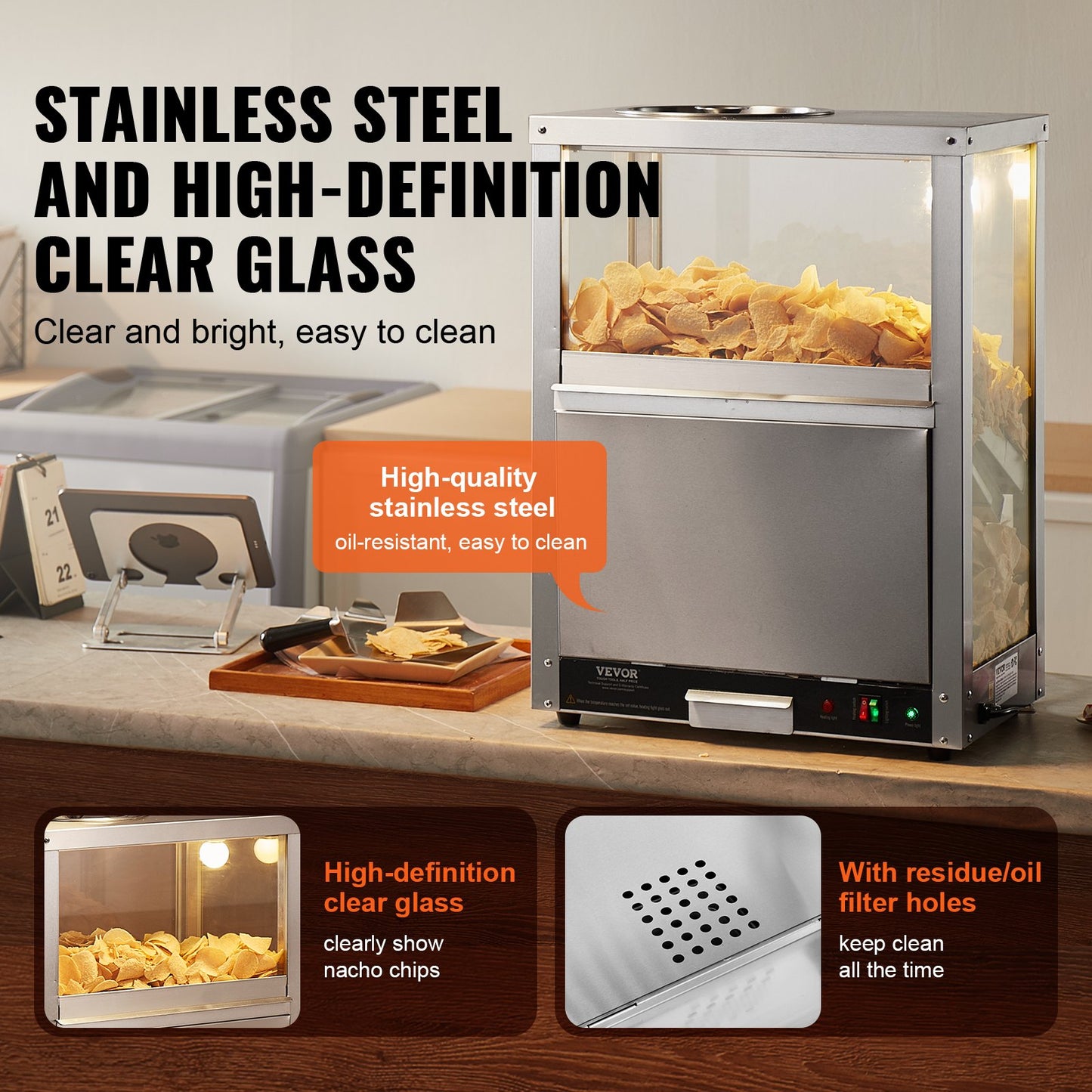 Nacho Chip Warmer 84.5QT/80L för Nacho Chips Popcorn Jordnötschips