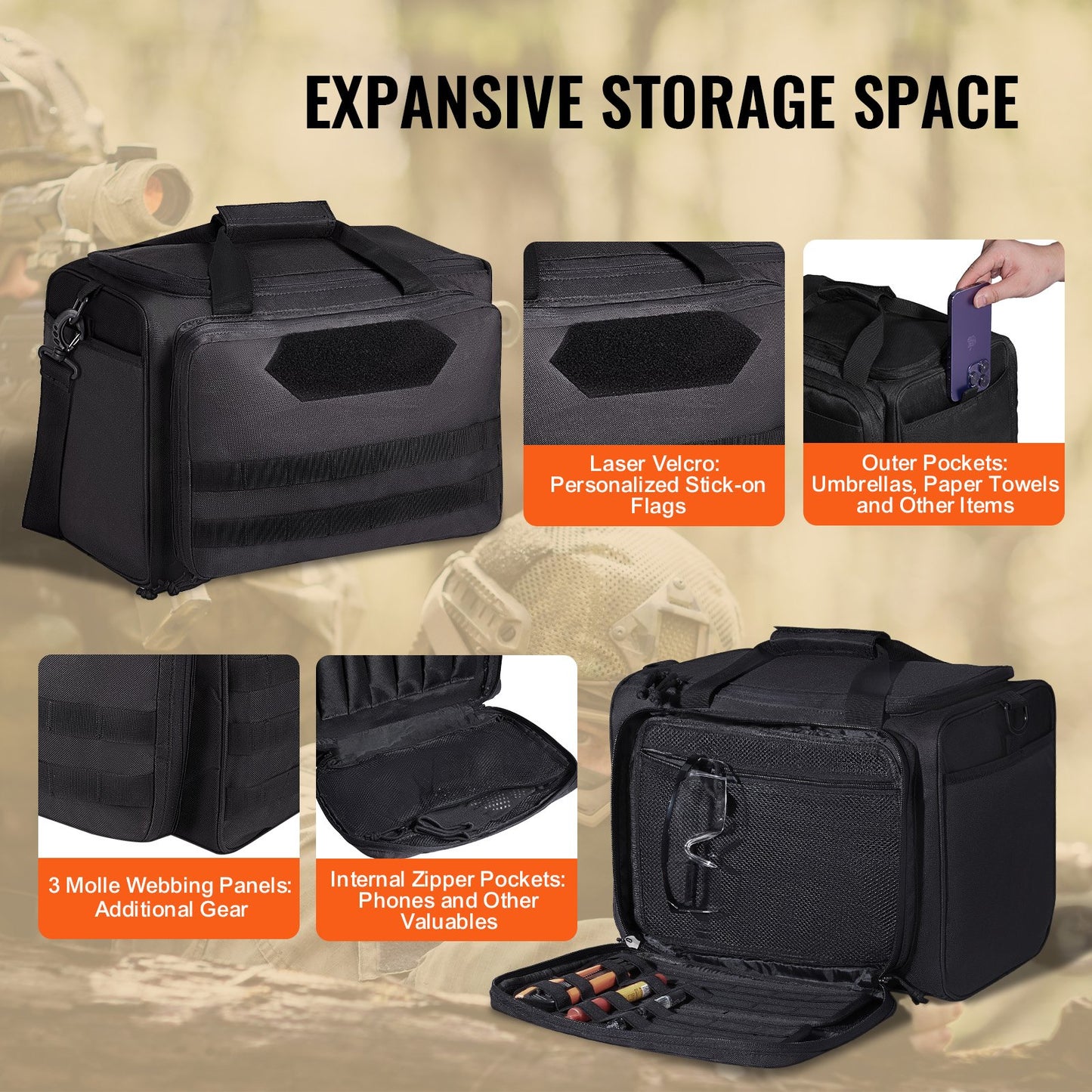 Range Bag för 3 Pistols Tactical Gun Range Bag Single Shoulder Strip Svart