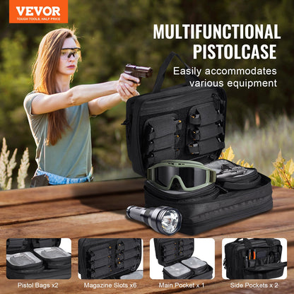 Range Bag for 2 Pistols Tactical Gun Bag 2 Inbyggd Pistol Bags Svart