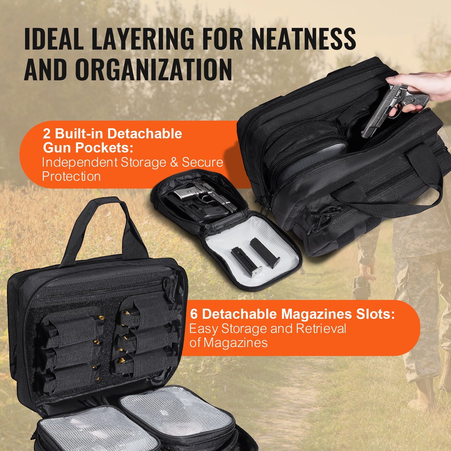 Range Bag for 2 Pistols Tactical Gun Bag 2 Inbyggd Pistol Bags Svart