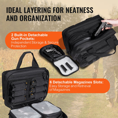 Range Bag for 2 Pistols Tactical Gun Bag 2 Inbyggd Pistol Bags Svart
