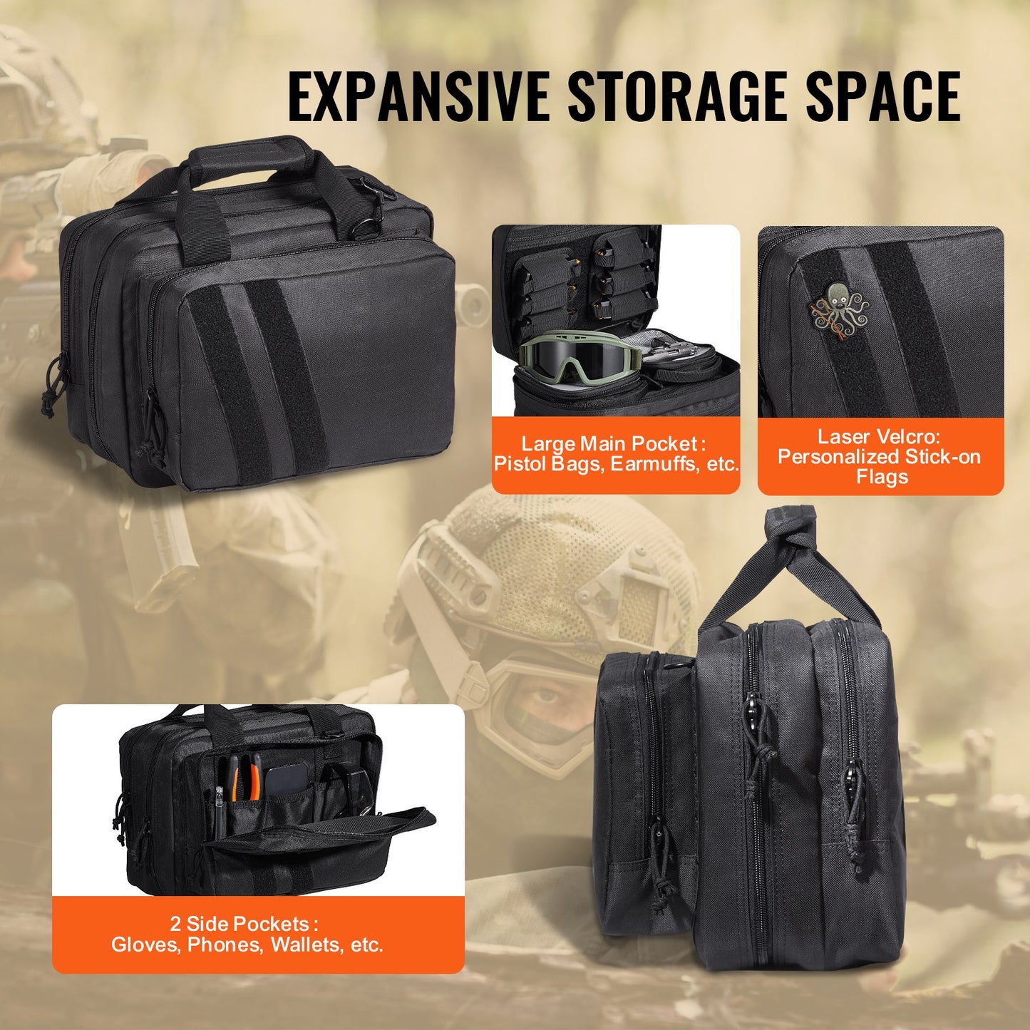 Range Bag for 2 Pistols Tactical Gun Bag 2 Inbyggd Pistol Bags Svart