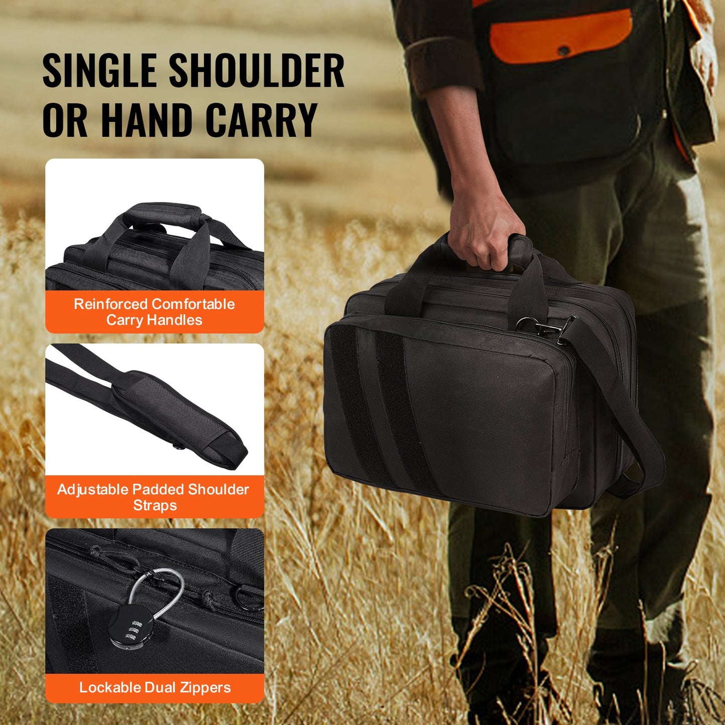 Range Bag for 2 Pistols Tactical Gun Bag 2 Inbyggd Pistol Bags Svart