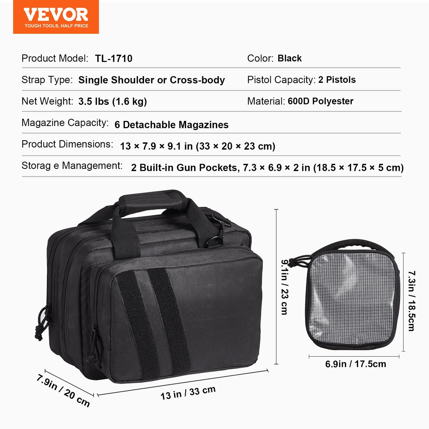 Range Bag for 2 Pistols Tactical Gun Bag 2 Inbyggd Pistol Bags Svart