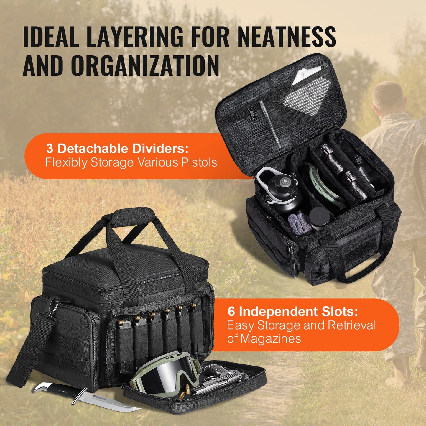 Range Bag für 4 Pistolen Tactical Gun Range Bag Einzelner Schulterstreifen Schwarz