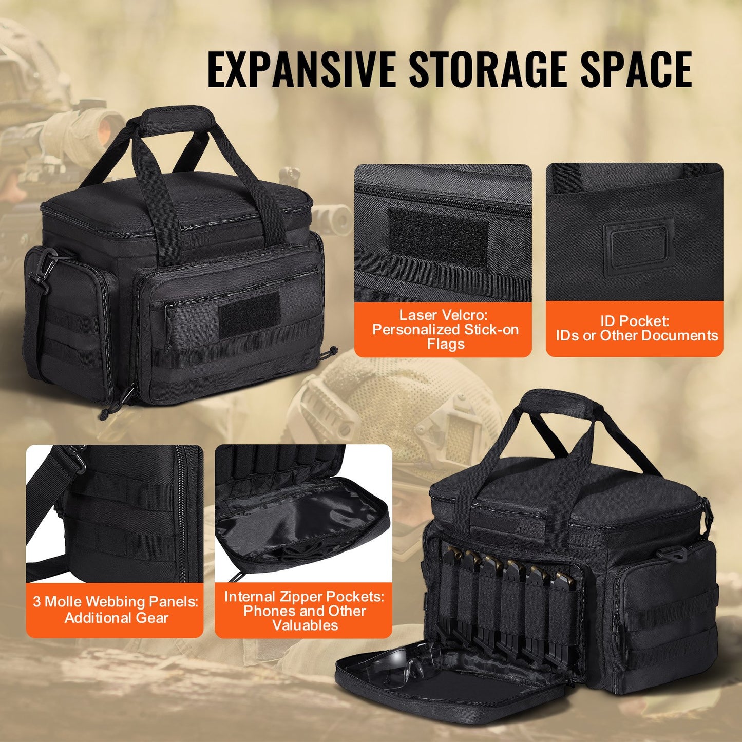 Range Bag für 4 Pistolen Tactical Gun Range Bag Einzelner Schulterstreifen Schwarz