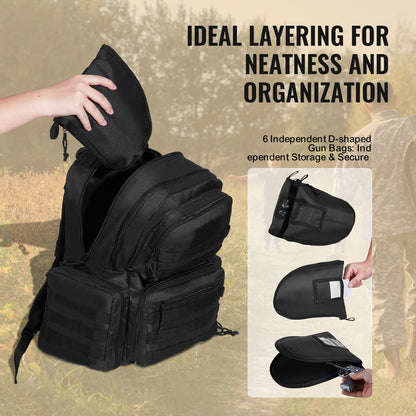 Tactical Range Ryggsäck för 6 Pistols Gun Backpack Svart