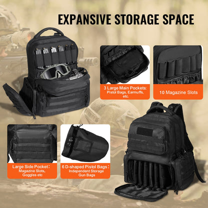 Tactical Range Ryggsäck för 6 Pistols Gun Backpack Svart
