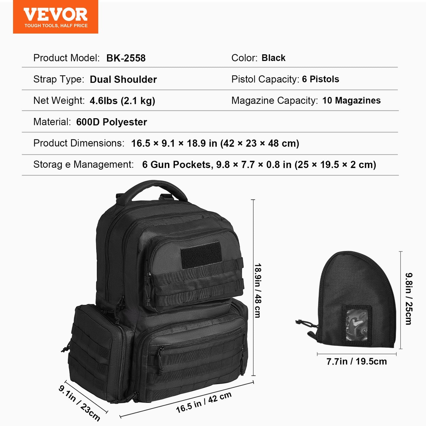 Tactical Range Ryggsäck för 6 Pistols Gun Backpack Svart