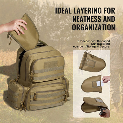 Tactical Range Ryggsäck för 6 Pistols Gun Backpack Brown