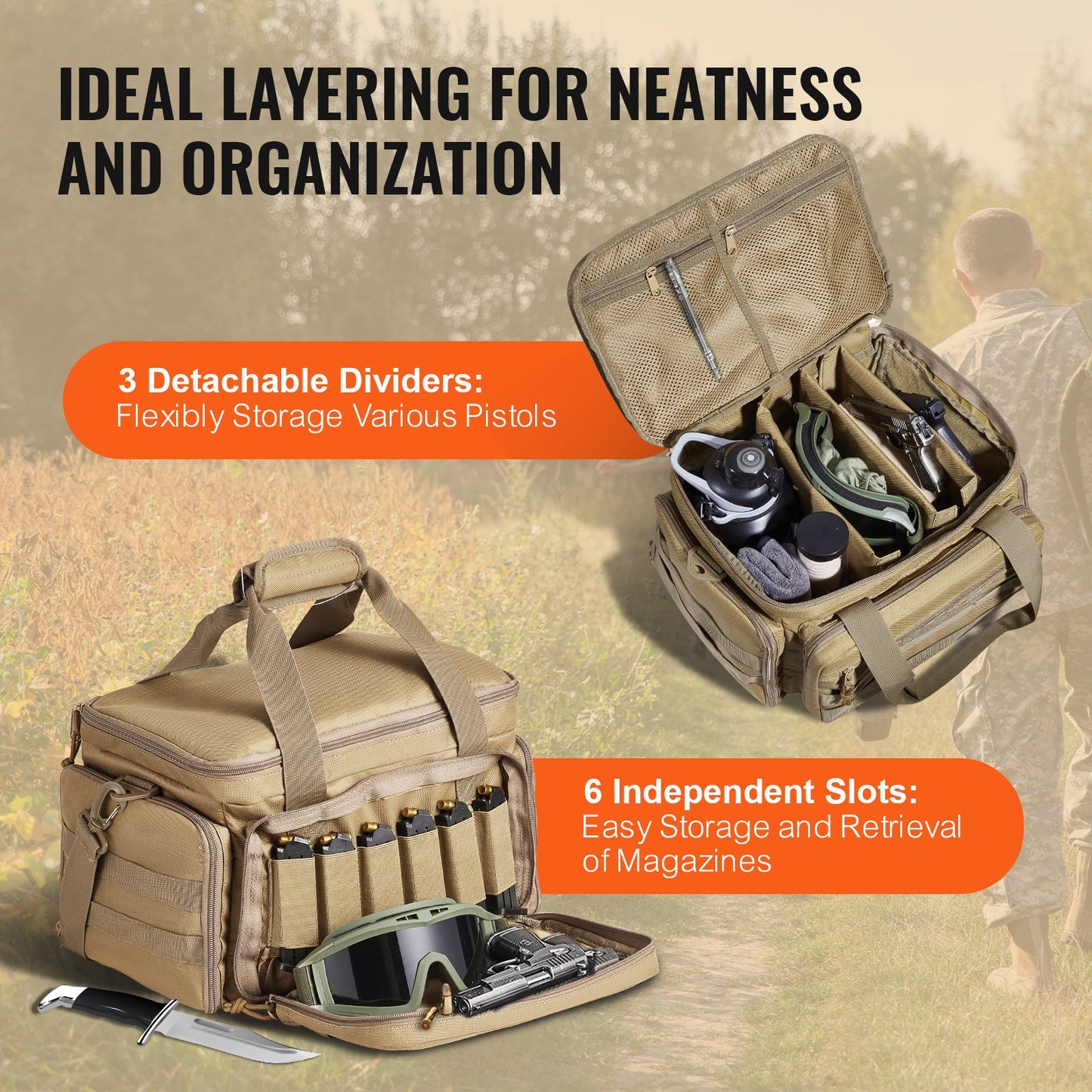 Range Bag för 4 Pistols Tactical Gun Range Bag Enkel axelremsa Brun