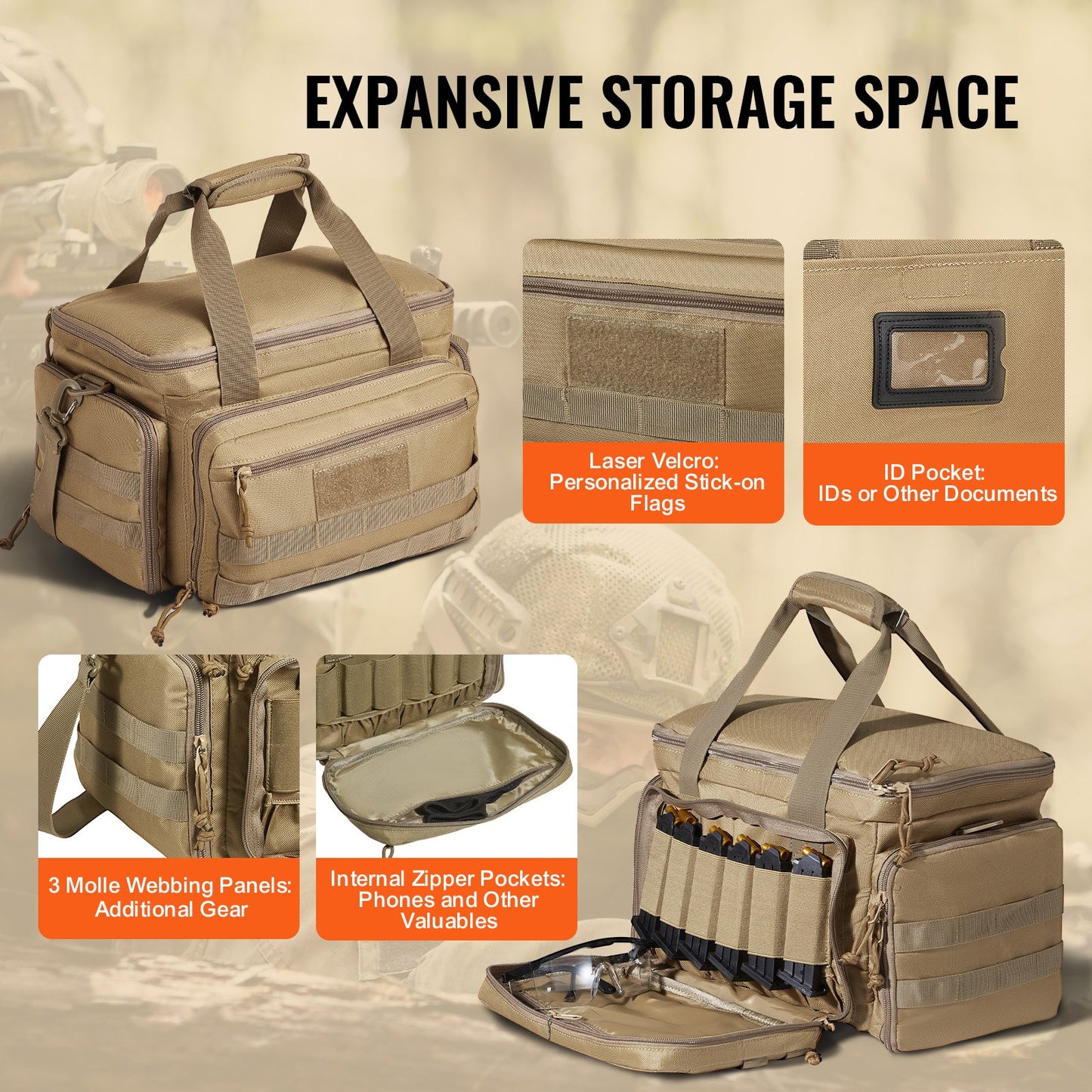 Range Bag för 4 Pistols Tactical Gun Range Bag Enkel axelremsa Brun