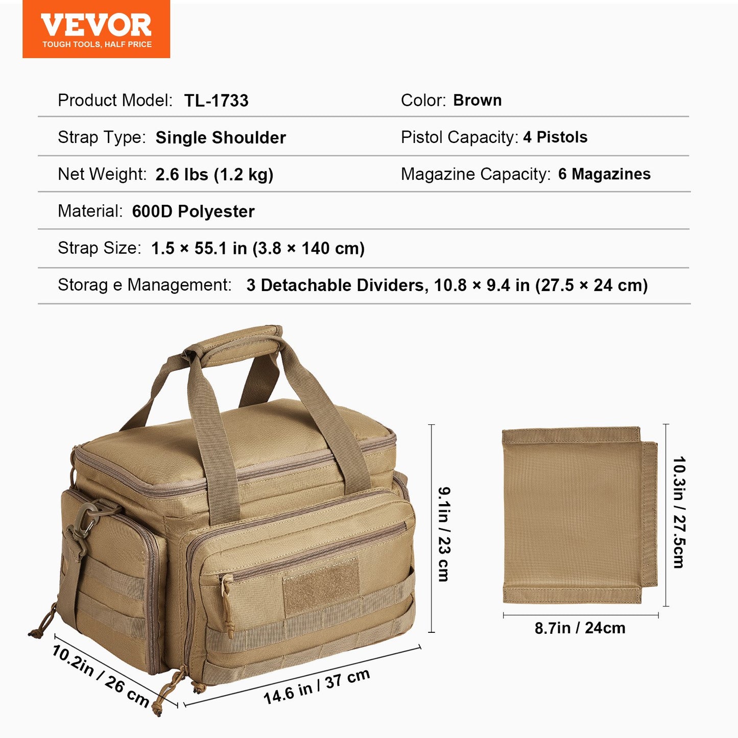 Range Bag för 4 Pistols Tactical Gun Range Bag Enkel axelremsa Brun