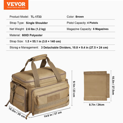 Range Bag för 4 Pistols Tactical Gun Range Bag Enkel axelremsa Brun