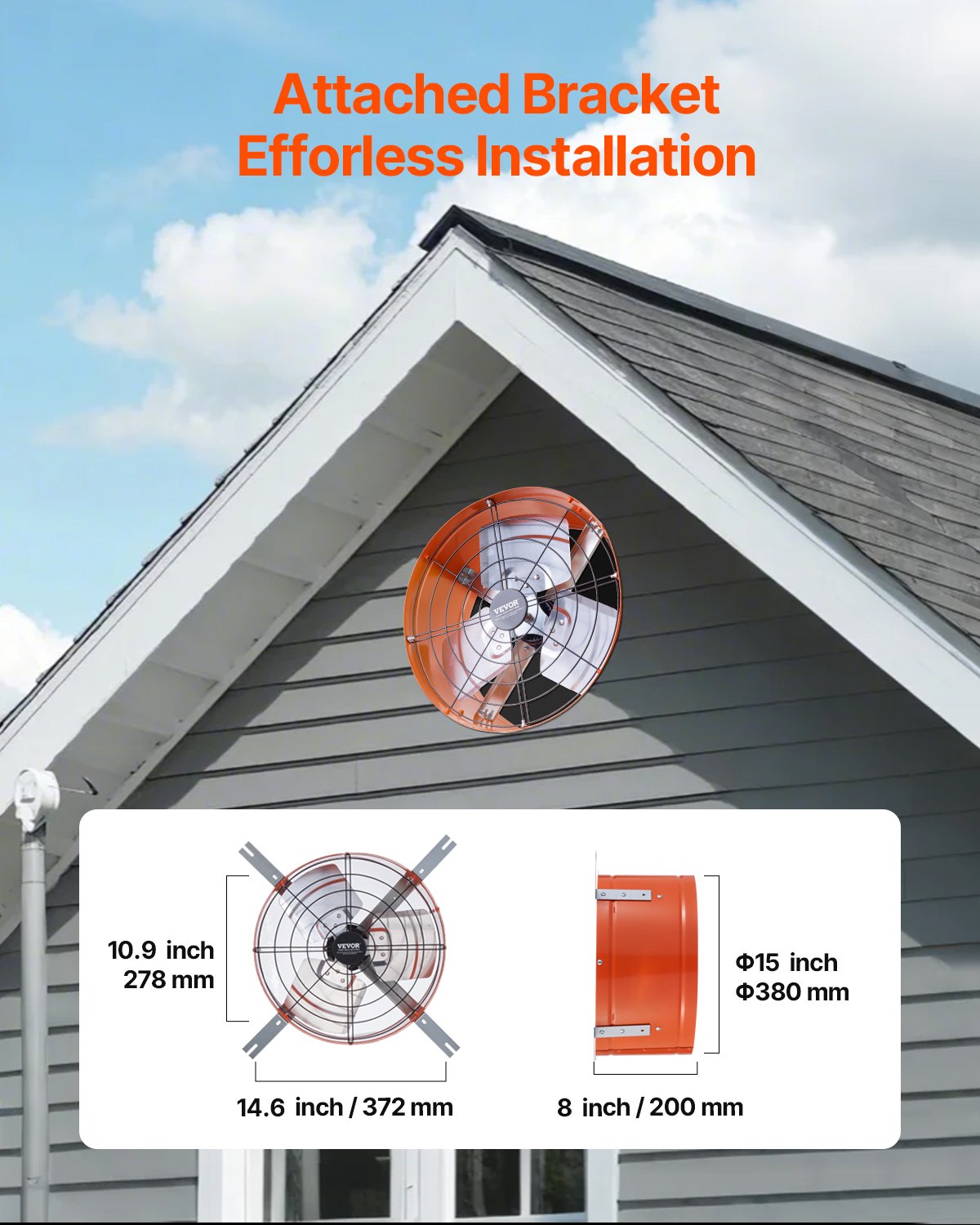 15" Gable Mount Fan 1650 CFM Attic Exhaust Fan with Adjustable Thermostat
