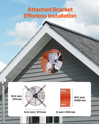 15" Gable Mount Fan 1650 CFM Attic Exhaust Fan with Adjustable Thermostat