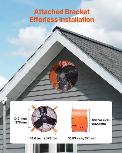 16" Gable Mount Fan 2940 CFM Attic Vent Fan with adjustable thermostat