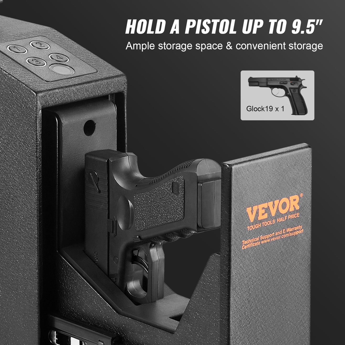 Monterat pistolskåp för pistoler, biometriskt pistolskåp med tre snabbåtkomstvägar för fingeravtryck, lösenord och nycklar, pistolskåp för 1 pistol för hem, säng, nattduksbord, vägg