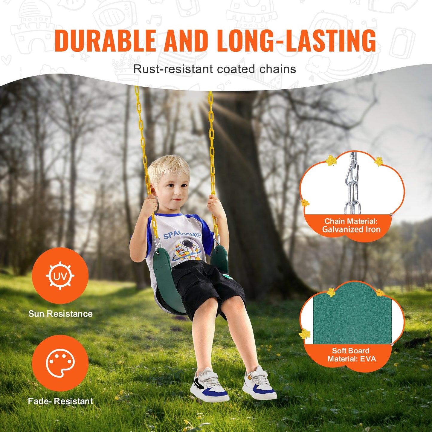 2er-Pack Schaukelstühle Schaukelersatz für Outdoor-Schaukelset 66 Zoll Kette