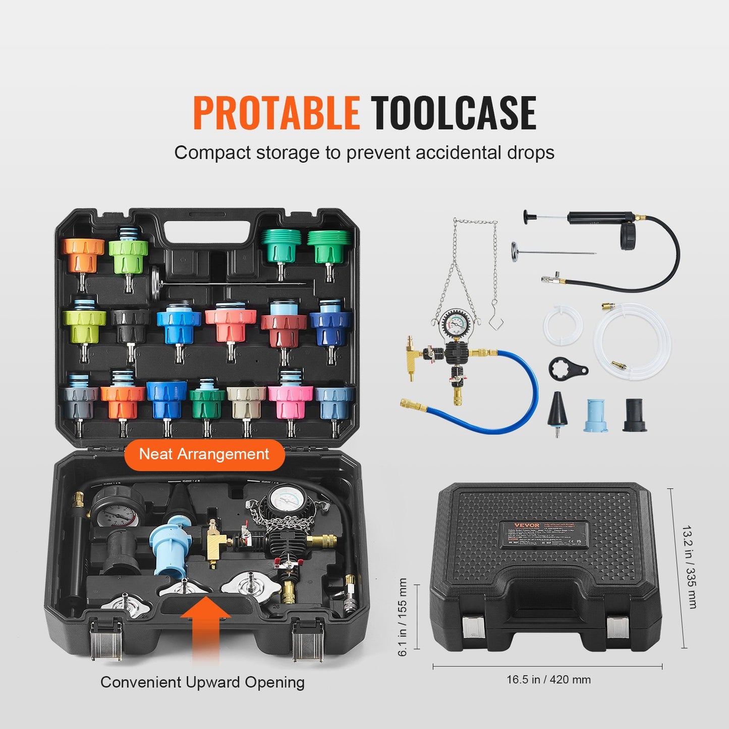 28pcs Universal Radiator Pressure Test Kit, Coolant Pressure Test Kit with Manual Pump and Color Coded Test Caps, Coolant Vacuum Filler Kit for Cars Motorcycles Trucks Cooling System