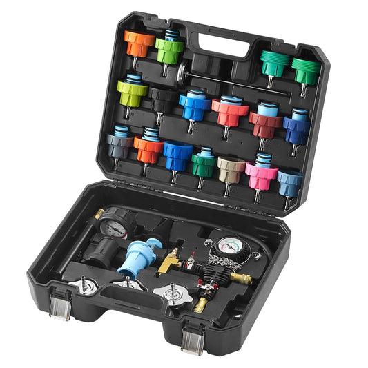 28pcs Universal Radiator Pressure Test Kit, Coolant Pressure Test Kit with Manual Pump and Color Coded Test Caps, Coolant Vacuum Filler Kit for Cars Motorcycles Trucks Cooling System