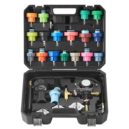 28pcs Universal Radiator Pressure Test Kit, Coolant Pressure Test Kit with Manual Pump and Color Coded Test Caps, Coolant Vacuum Filler Kit for Cars Motorcycles Trucks Cooling System