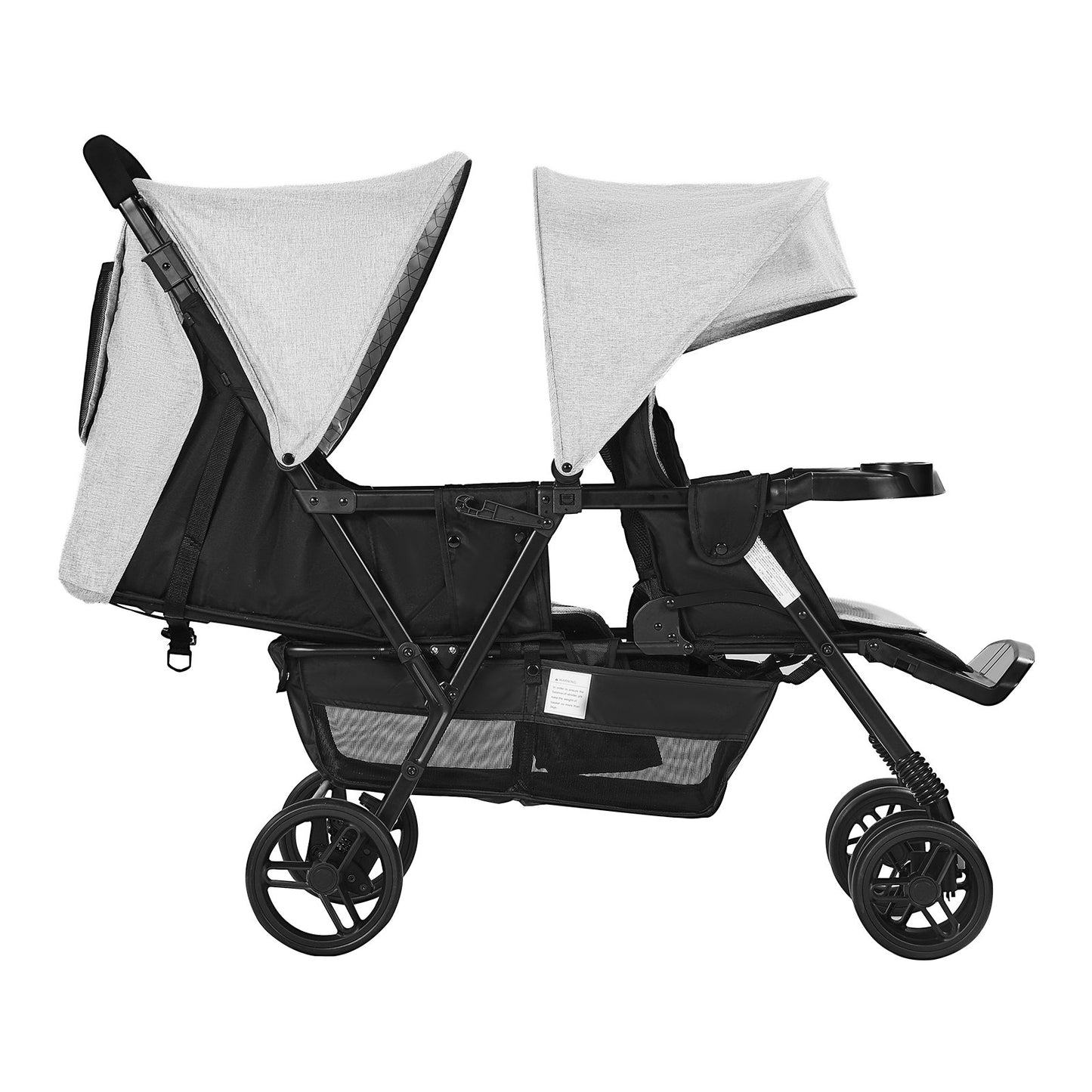 Dubbelvagn Hopfällbar Lätt Twin Tandem Barnvagn Ljusgrå+Svart