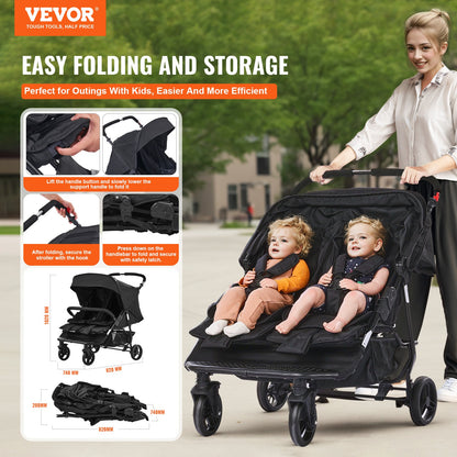 Double Stroller Side x Side Foldable Lightweight Twin Stroller Black