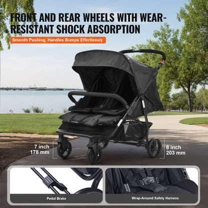Double Stroller Side x Side Foldable Lightweight Twin Stroller Black