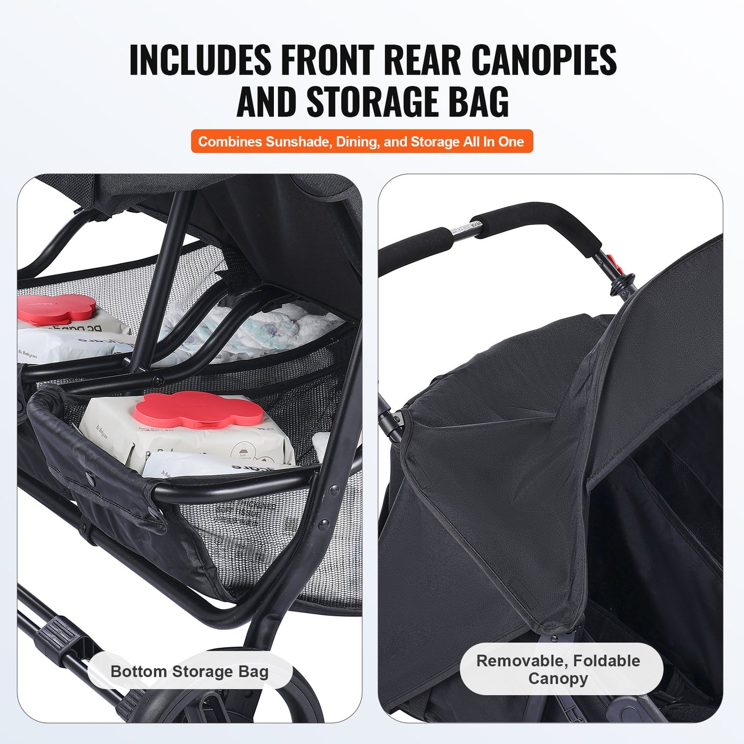 Double Stroller Side x Side Foldable Lightweight Twin Stroller Black