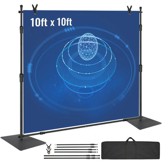 10ft x 10ft rör- och draperingsats, kraftigt bakgrundsställ med bas i kolstål, justerbart stöd för bakgrund med 6 klämmor och en bärväska för bröllop, fest, evenemang, fotografering och utställning